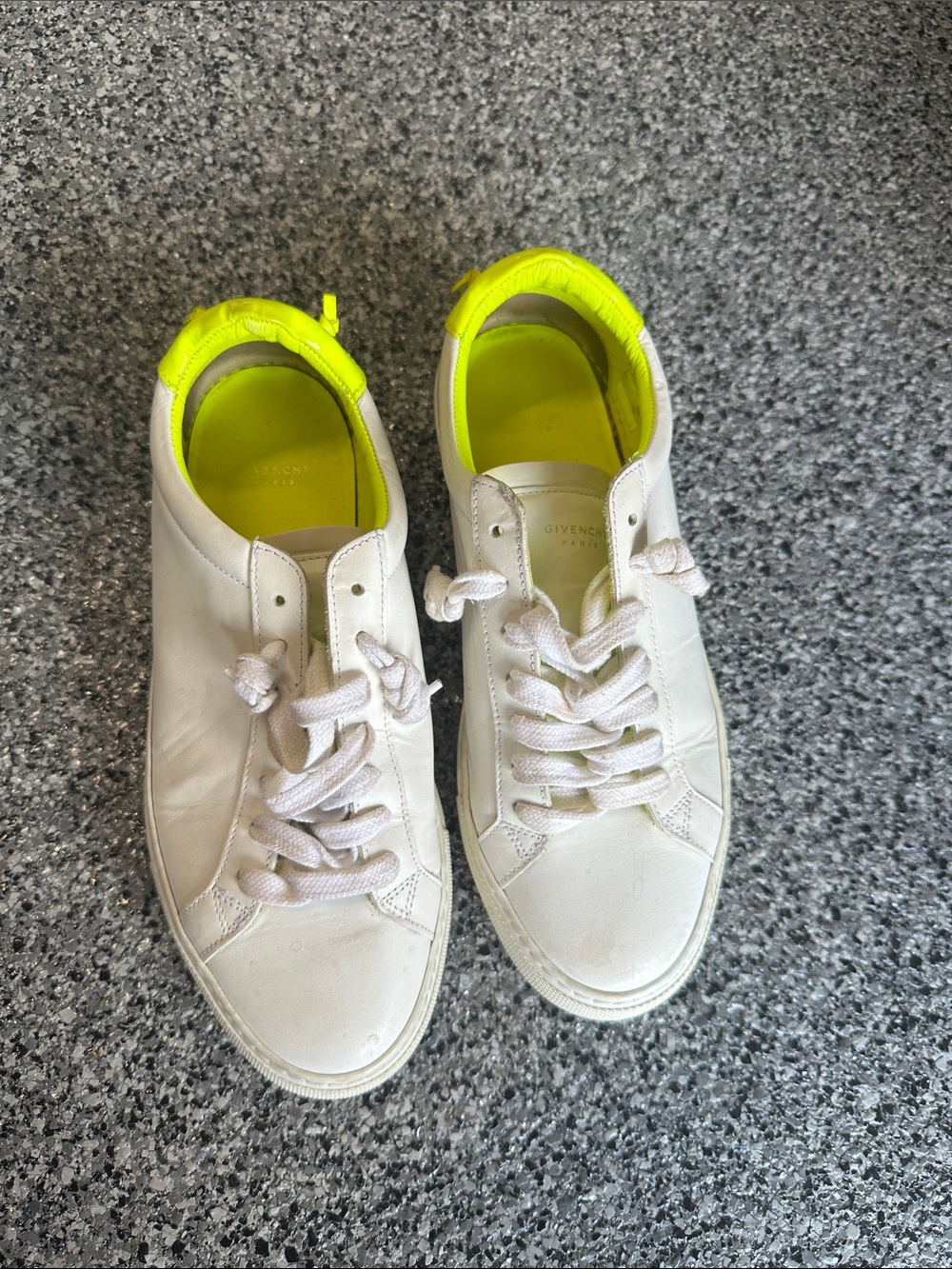 Givenchy White Leather Sneakers With Neon Yellow Interior